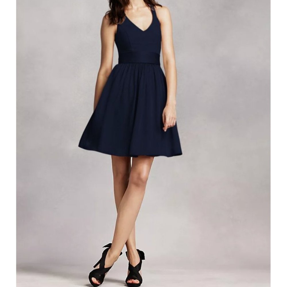 Vera Wang White NWT Midnight / Navy Short Halter Bridesmaid Dress Size 6 & 8
